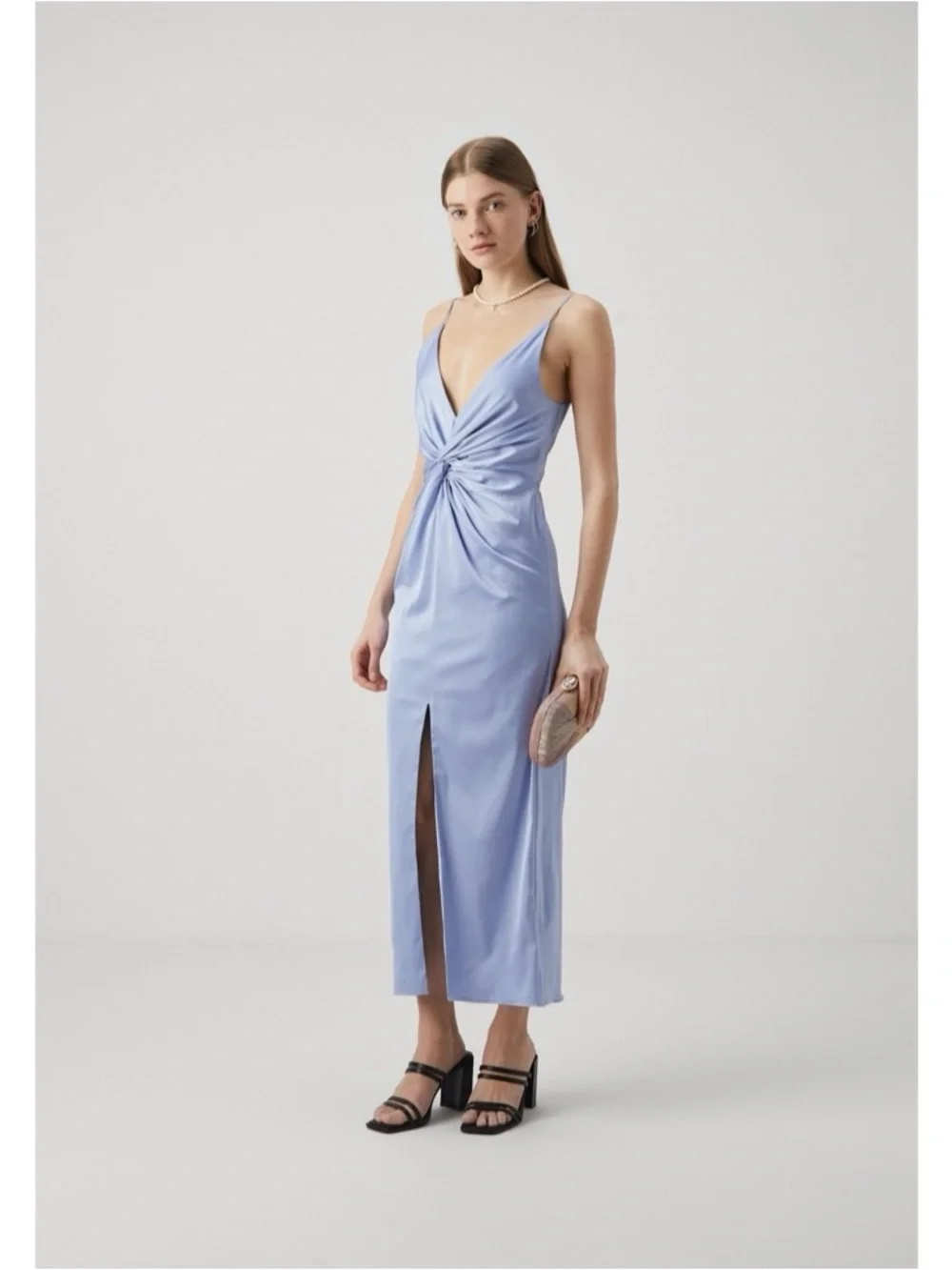Abercrombie & Fitch Draped Twist-front Satin Maxi Dress in Blue Size XS